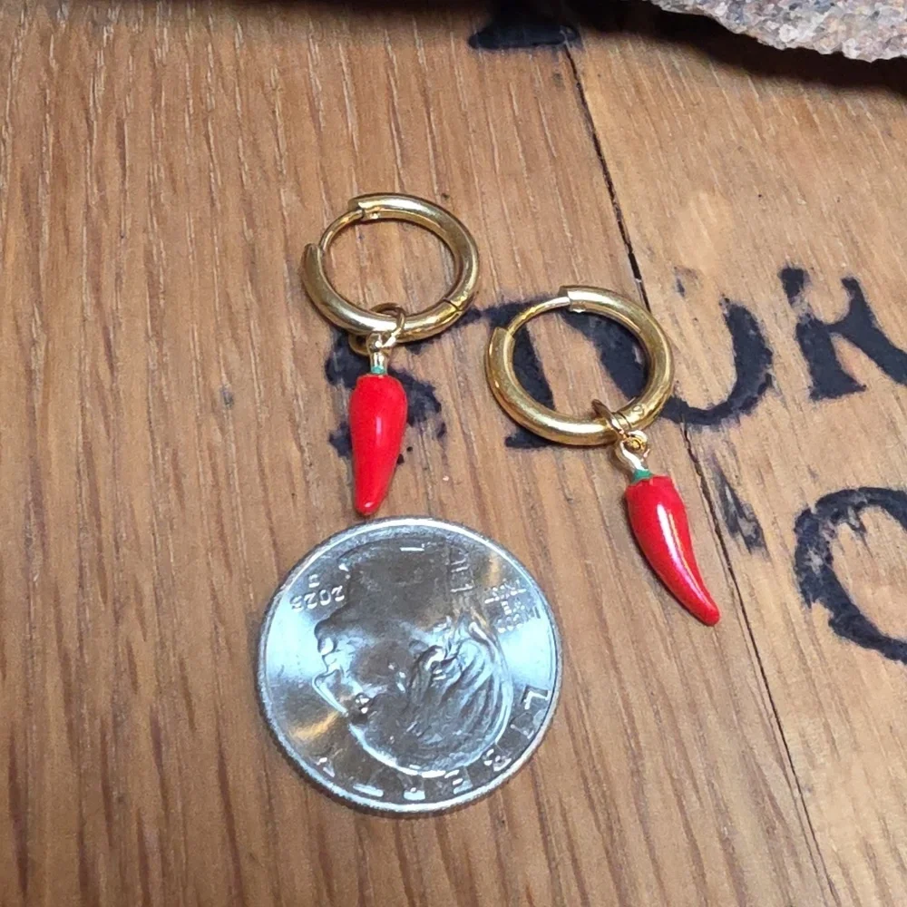 ModCloth Red Chili Pepper Hoop Earrings Food Fun | NWOT